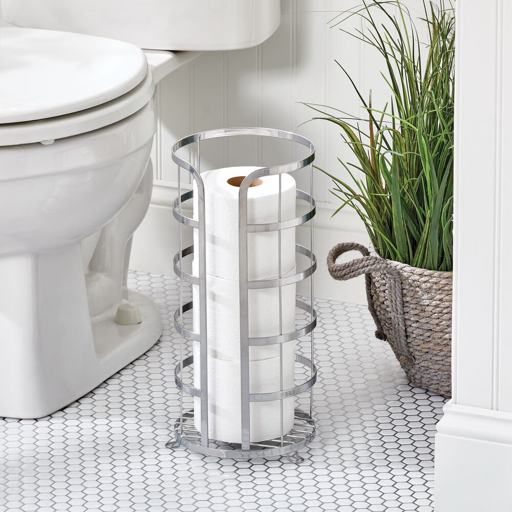 mDesign Metal Free-Standing Toilet Paper Holder - White