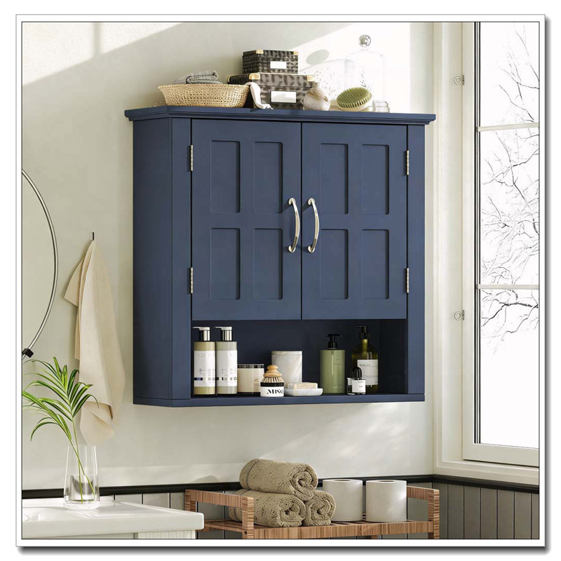 Armoire de rangement pour salle de bain, Rangement mural bleu - deux portes