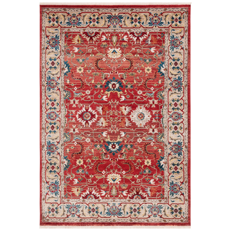Tapis rouge / beige en polypropylène tissé à plat Ralph Lauren, Rectangle 5 pi 1 po x 7 pi 6 po