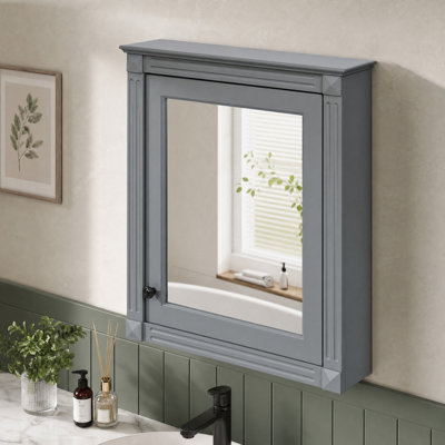 Armoire à pharmacie murale pour salle de bain avec miroir et tablette réglable, grise