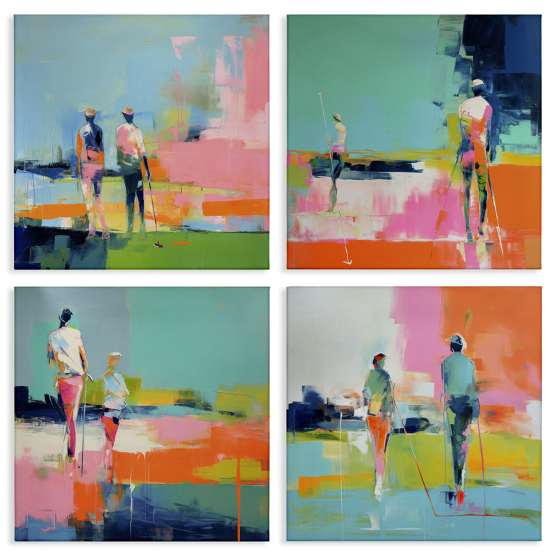 «People on Golf Course», ensemble de 4 toiles d'art par Irena Orlov