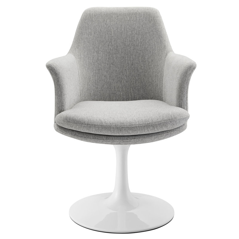 Lippa Performance Velvet Swivel Dining Armchair, Fabric Light Gray, White