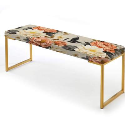 Beige Orange Rustic Whispers - Cottage Upholstered Gold Bench