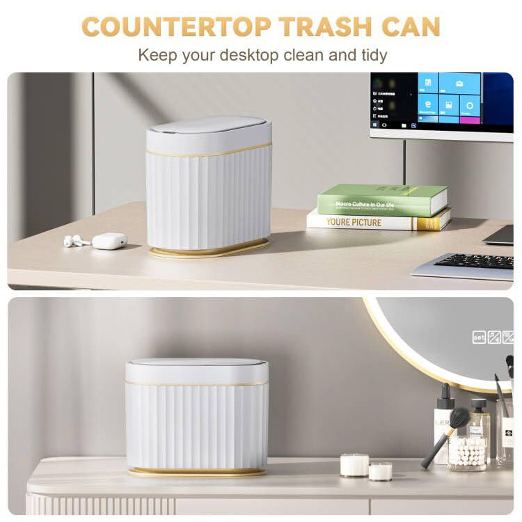 White and Gold Touchless Motion Sensor Desktop Trash Can