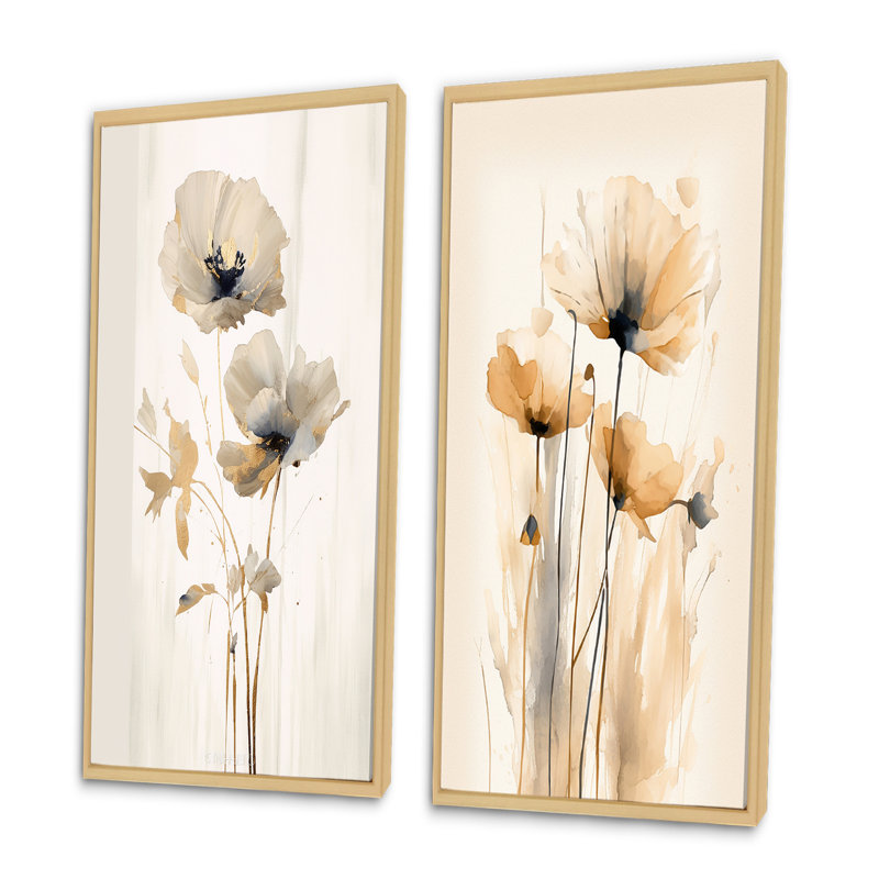 2 pièces sur toile - Coquelicots éclatants, H 40 po x l 40 po, Encadrement brun