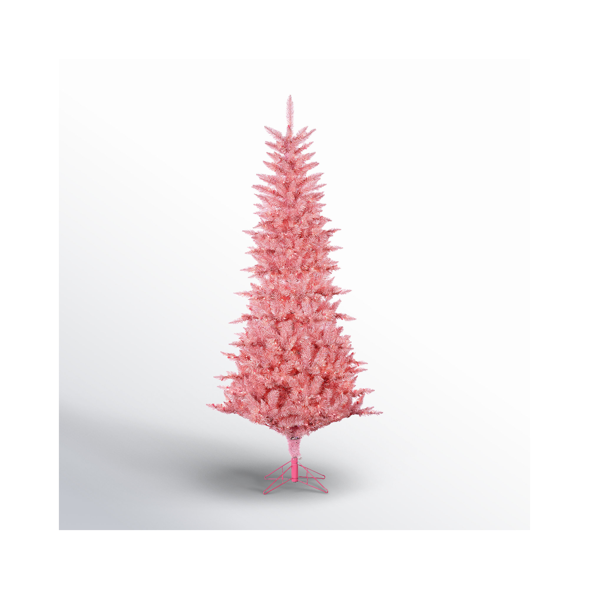 7.5' Pre-Lit Pink Artificial Pine Christmas Tree, 90" H x 44" W x 44" D