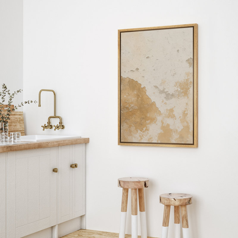 «Warm Neutral Aged Wall Surface Abstract encadrée», H 24 po x l 16 po x P 1,5 po, Naturel