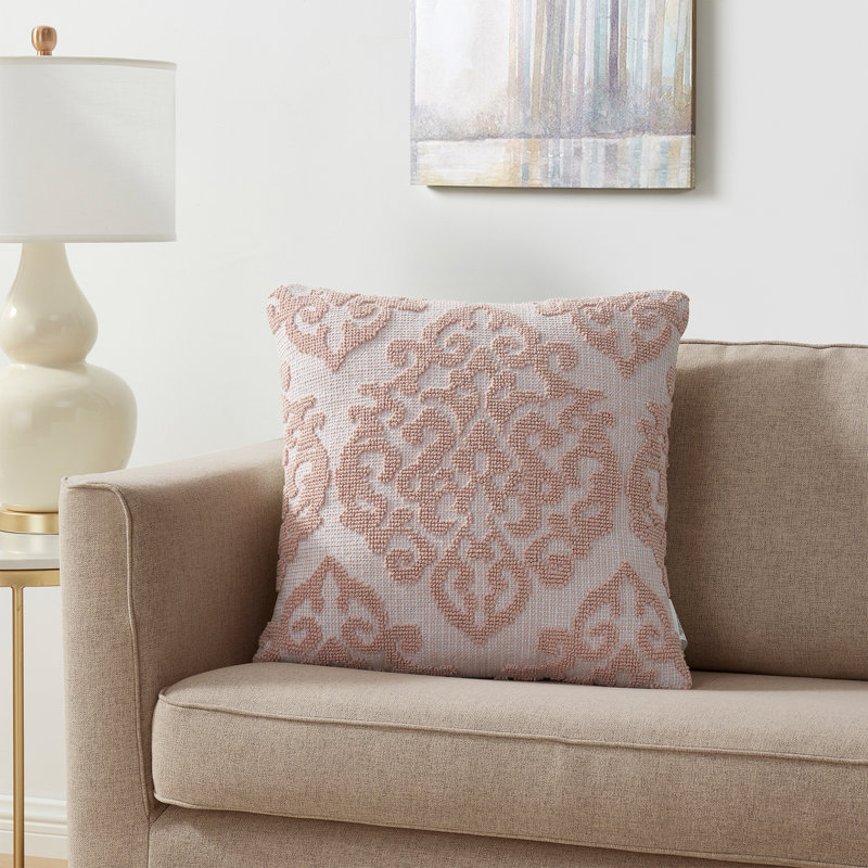 Coussin décoratif en coton damassé 20 po x 20 po Bristol, 14 x 26, Rougir, Rectangulaire