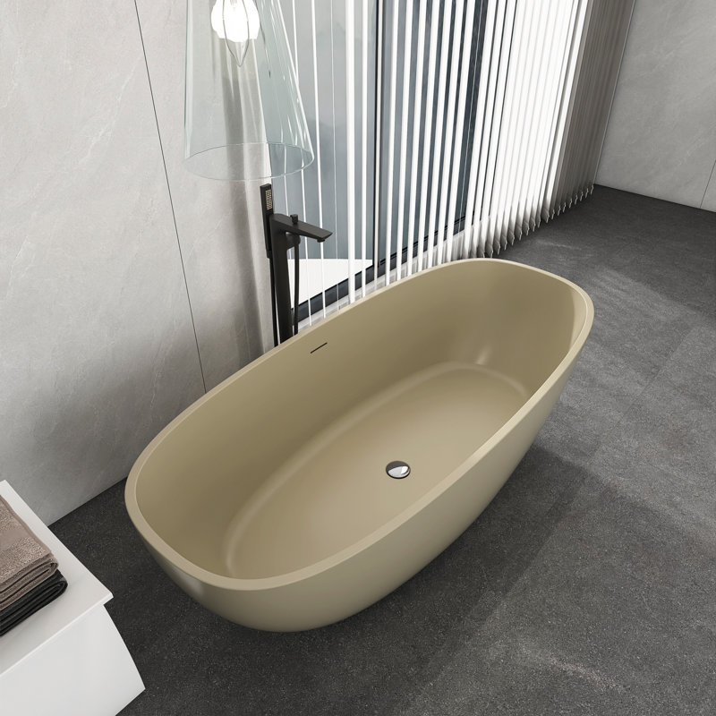 Baignoire de trempage autoportante à surface solide de 66,9 pouces pour salle de bain, Kaki