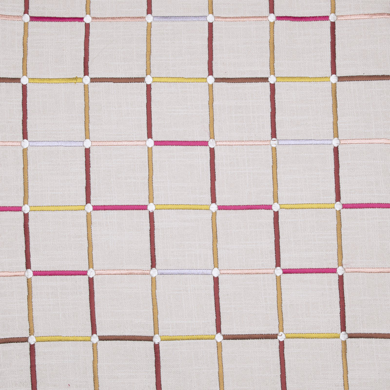 Housse de coussin carré à carreaux en mélange de coton texturé, 24 po x 24 po, Beige / rouge / jaune / bleu