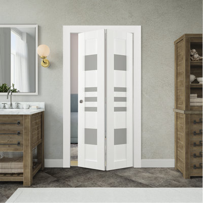 Leti Panelled Manufactured Wood and Glass Prefinished Bi-Fold Door