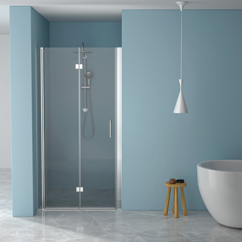 Porte de douche pliante sans cadre avec verre trempé, Chrome chrome