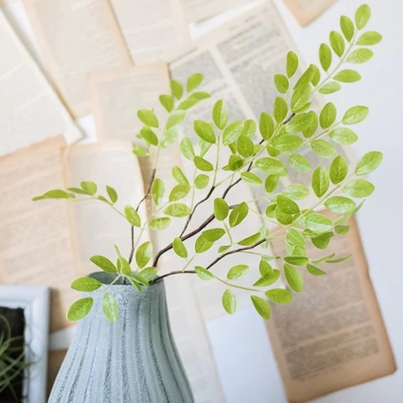 Branche de feuille de printemps frais, Vert / Blanc