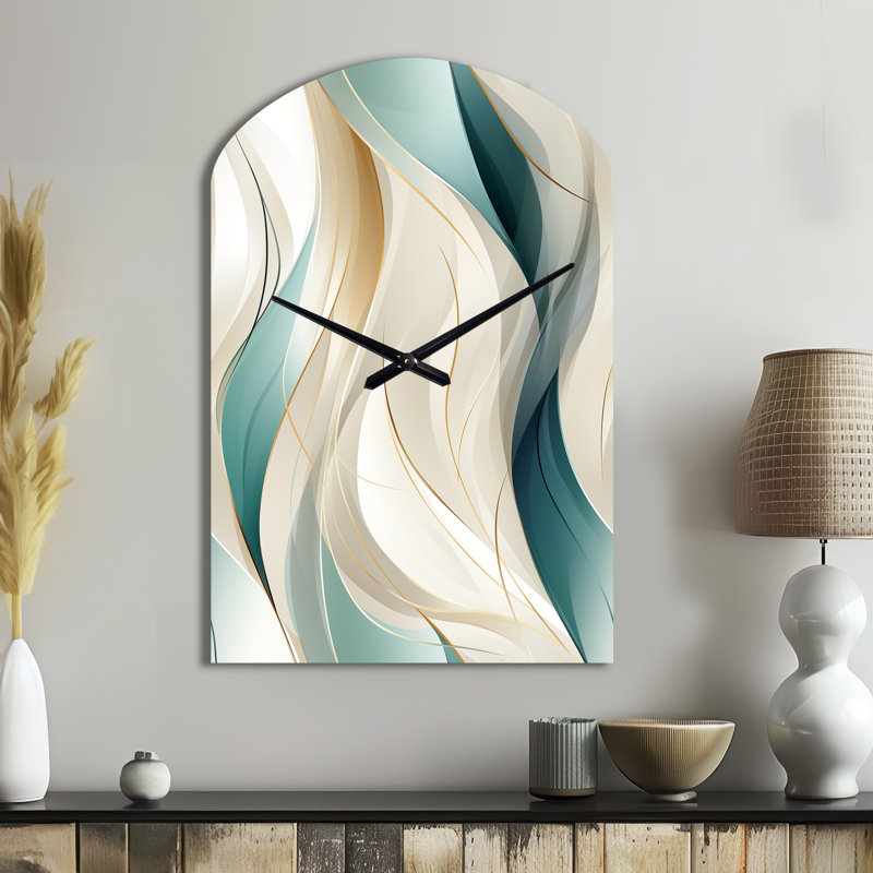Horloge murale abstraite Subdued Elegance - horloge murale asymétrique en métal beige, Grand