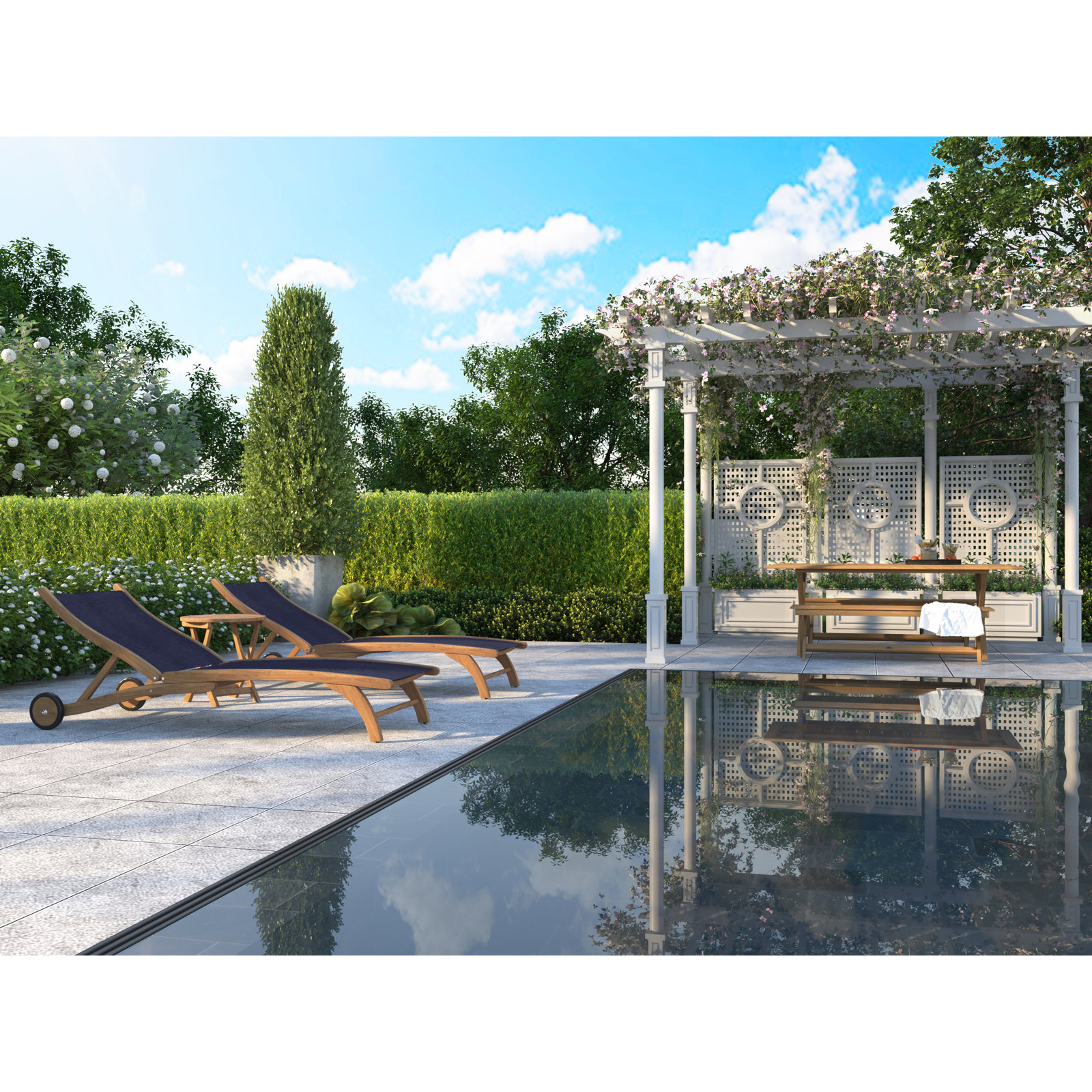 Marfried 29" Teak Patio Chaise Lounge, Blue