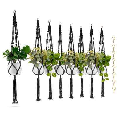 Sorbus Macrame Plant Hanger (8 Pack) Indoor Outdoor Hanging Plant Pots Cotton Rope, Elegant for Home, Patio, Garden, Black