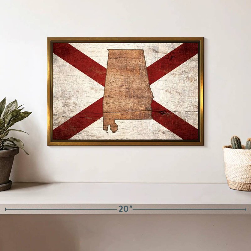 Carte d'État sur le drapeau de l'Alabama, Cadre flottant doré, 13 po x 9 po