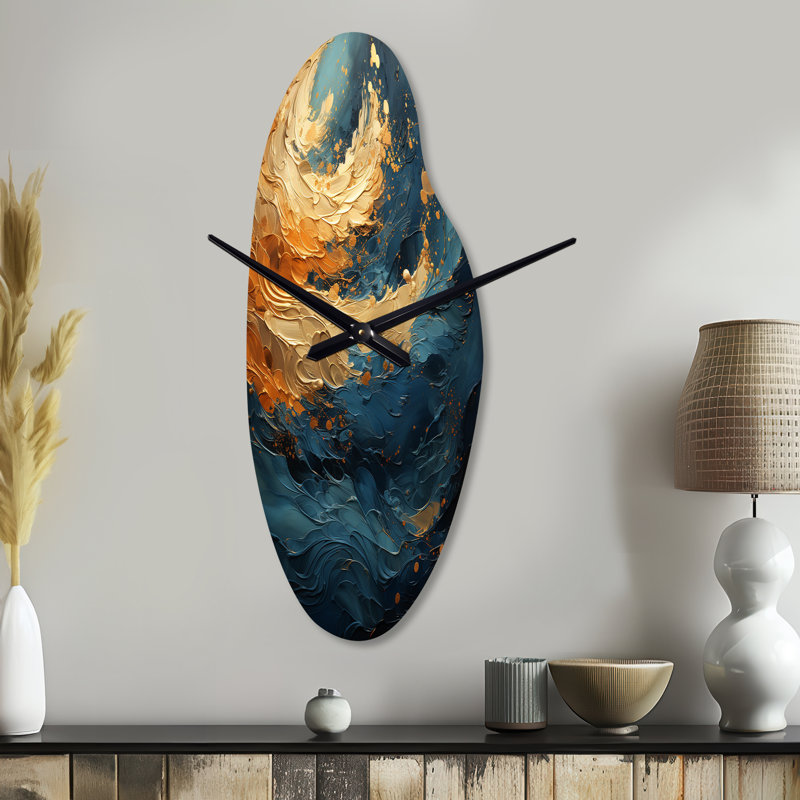 Papadopoulos Golden Sapphire Surge III - horloge spirale abstraite en métal, impression d'horloge murale asymétrique moderne