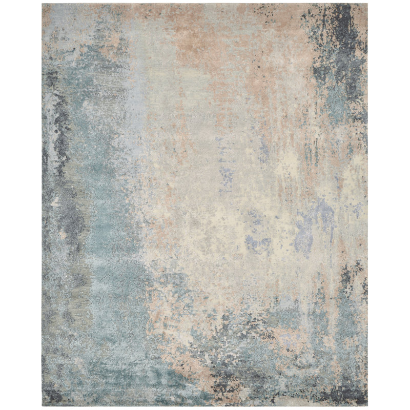 Hand Knotted Abstract Area Rug in Blue, Rectangle 8' x 10'
