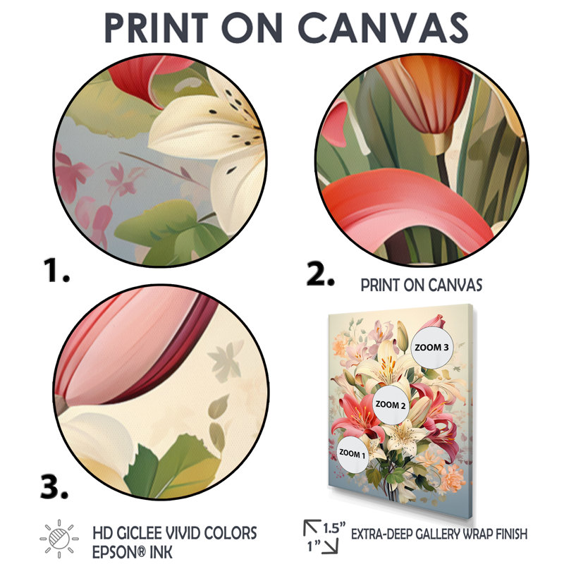 Bouquet de fleurs de lys roses et rouges - art mural Lily, Cadre flottant noir, bois massif, H 20 po x l 12 po