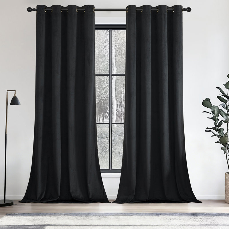 Velvet Room Darkening Curtain Panel Pair, 229cm Width x 229cm Drop, Black