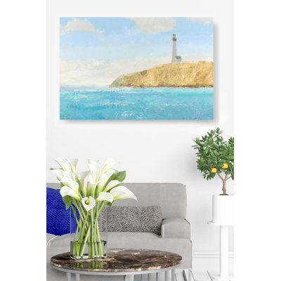 Lighthouse On A Hill, Coastal, Seaside, Blue, Tan, White