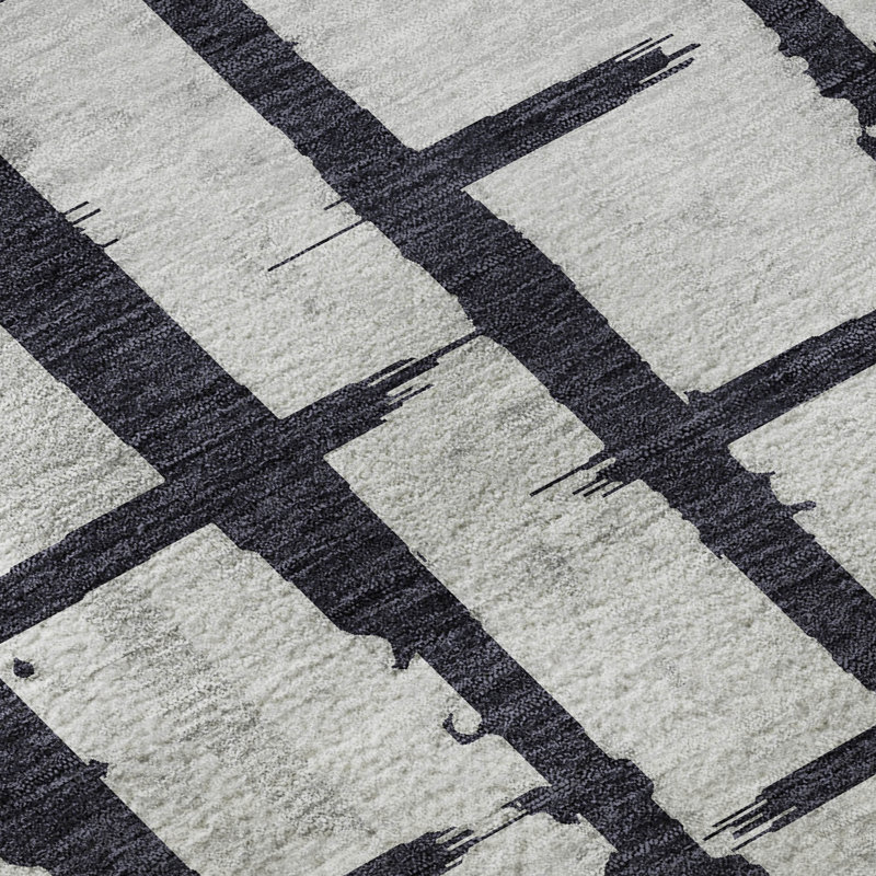 Premium Machine Washable Prisco Black Rug, Rectangle 5' x 7'6"