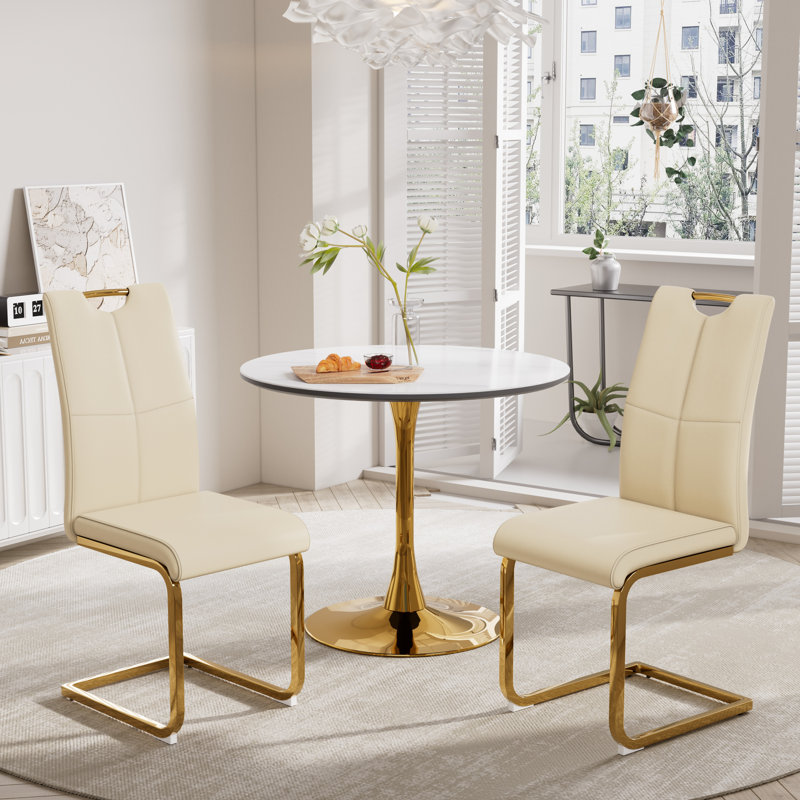 Ensemble de table à manger élégant en MDF 3 pièces pour 2 personnes, Jaune, or