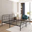 Structure de lit en métal grand format Mariah, tête de lit haute de 40 po et plateforme de 14 po de hauteur, acier robuste, style industriel, sans grincement, rangement sous le lit, aucun sommier requis-468613460