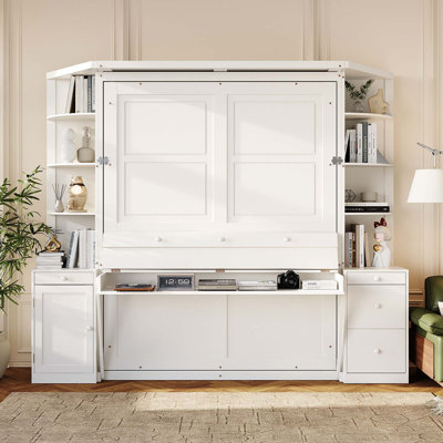Space-Saving Murphy Bed with Integrated Desk and Storage System