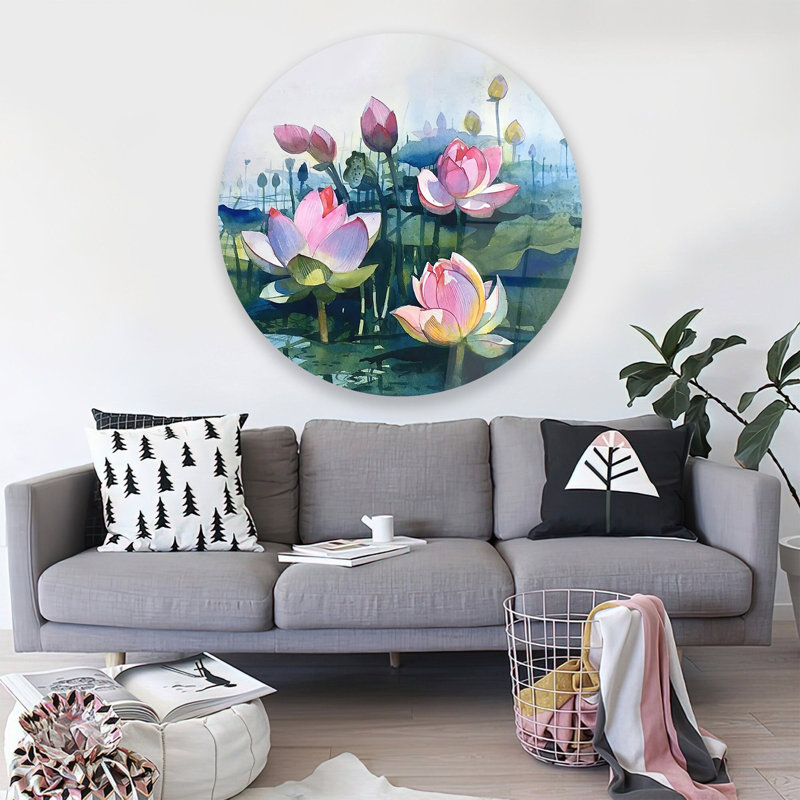 Aquarelle moderne de fleur de lotus sur verre trempé pour décoration murale, H 19,7 po x l 19,7 po