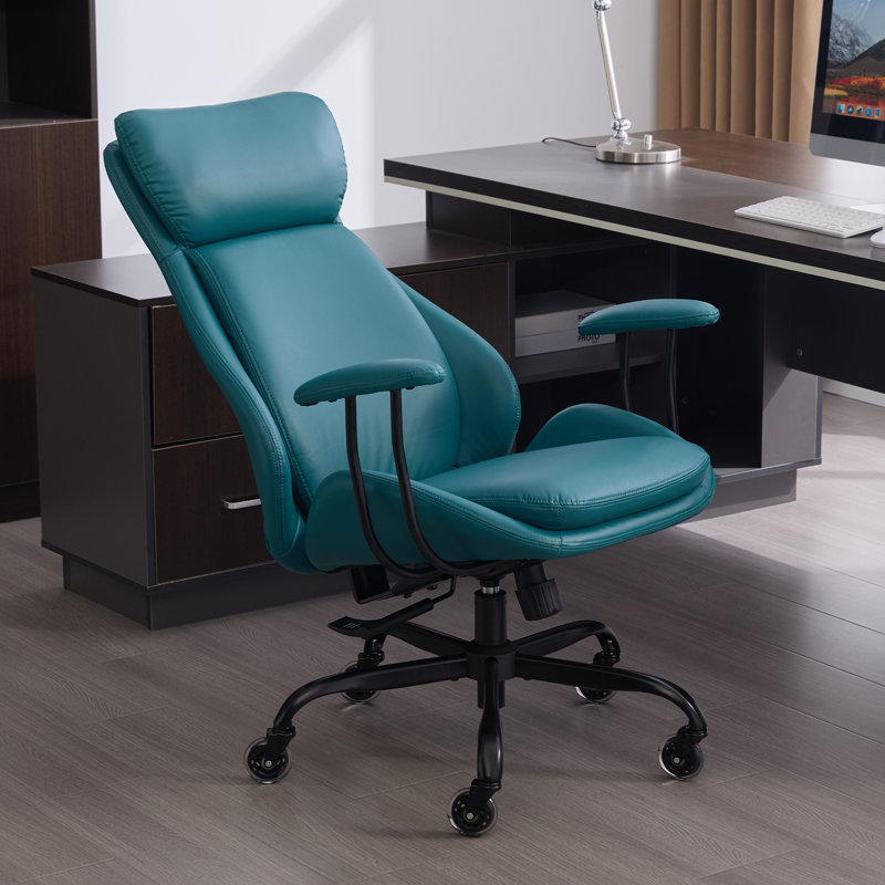 High-Quality PU Leather Office Chair with Premium Durable Construction, Silent Wheels, Easy Assembly, Green, Green