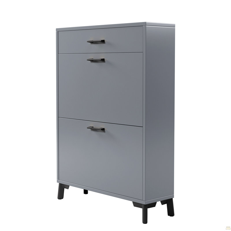 Rangement pour chaussures, range-chaussures autoportant avec 2 tiroirs rabattables, range-chaussures dissimulé, Gris