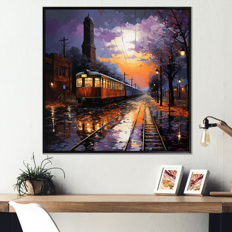 Train Industrial Elegance Pointillism I - Transportation Canvas Prints, Cadre flottant noir, H 16 po x l 16 po x P 1 po