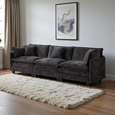 Geneveve 113.8"W Chenille Upholstered Sofa With 5 Compressed Pillows & Compressed Foam Cushions without Ottoman