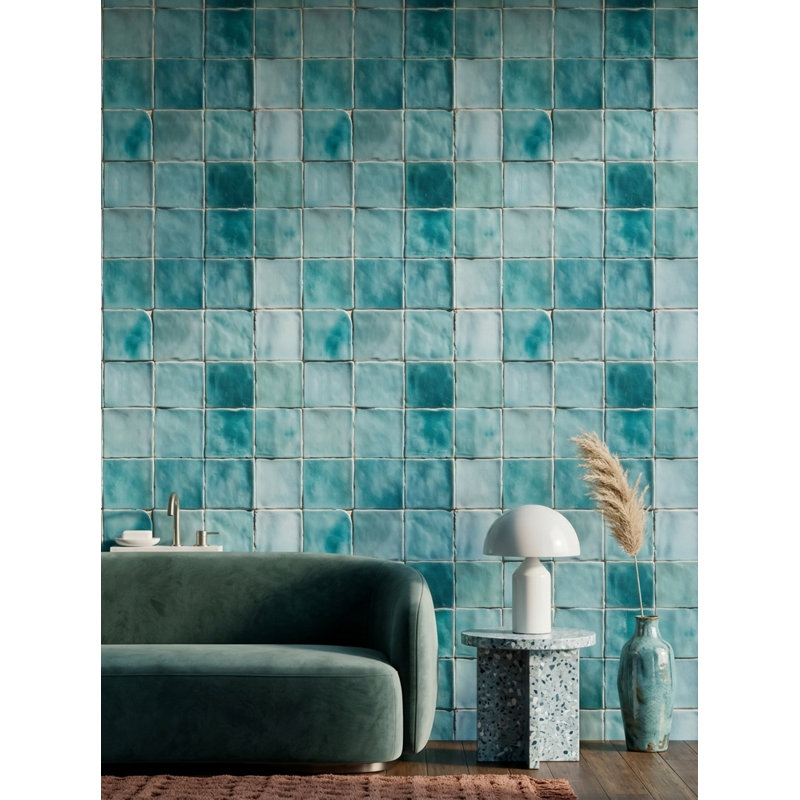 Papier peint carreaux de céramique sarcelle turquoise, Peler et coller