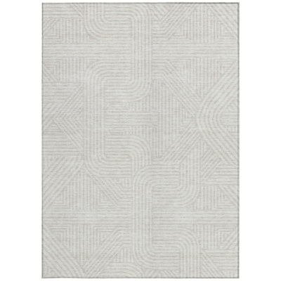 8' X 10' Ivory And Gray Abstract Washable Indoor Outdoor Area Rug