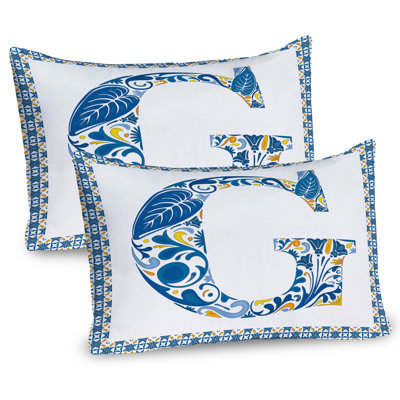 Ambesonne Letter G Pillow Sham 2 Pack Tile Designed Letter G 26""x20"" Blue Yellow Orange -  pil-2_44512_26x20