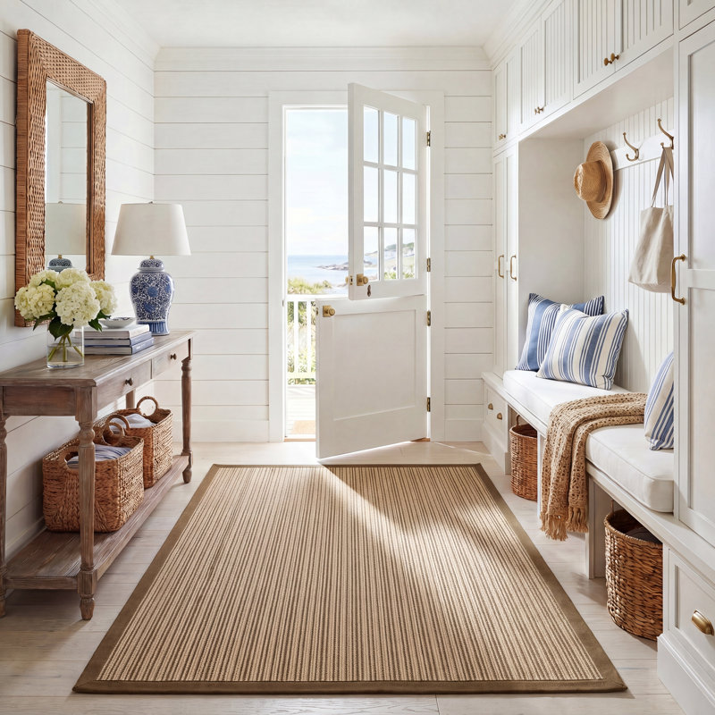 Tapis rayé en fibre de sisal Nonatum, Rectangle de 5 pi x 8 pi