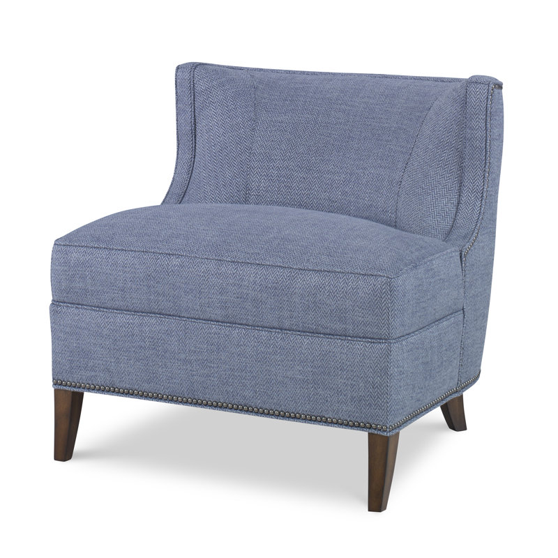 Social Upholstered Slipper Chair, Weathered Brass Small, Espresso, Sunny Linen