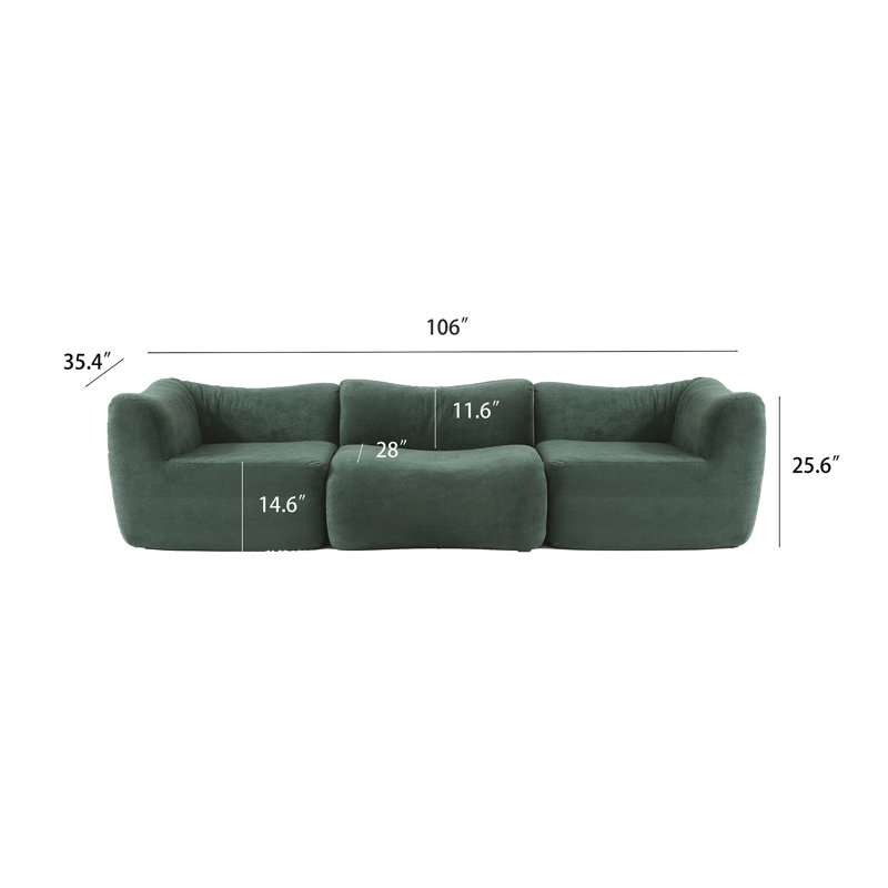 Causeuse, canapé modulaire incurvé modulaire;, H 25,6 po x l 110 po x P 35,4 po, 3, Vert