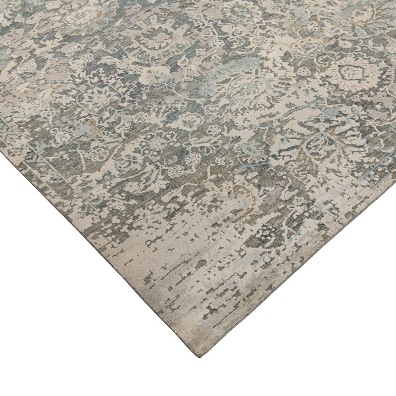 Blue Contemporary Silk Wool Blend Rug, Rectangle 6' x 9'