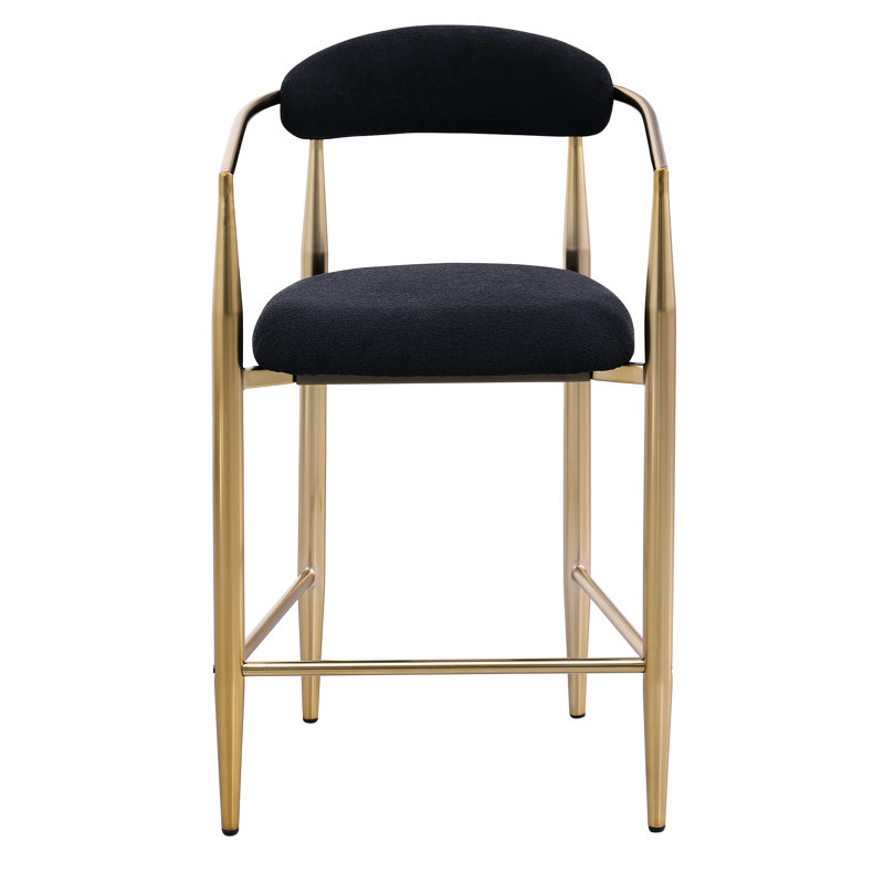 De 2 tabourets de bar de salle à manger rembourrés modernes - métal, rembourrage en mousse, noir et doré, style Mid-Century