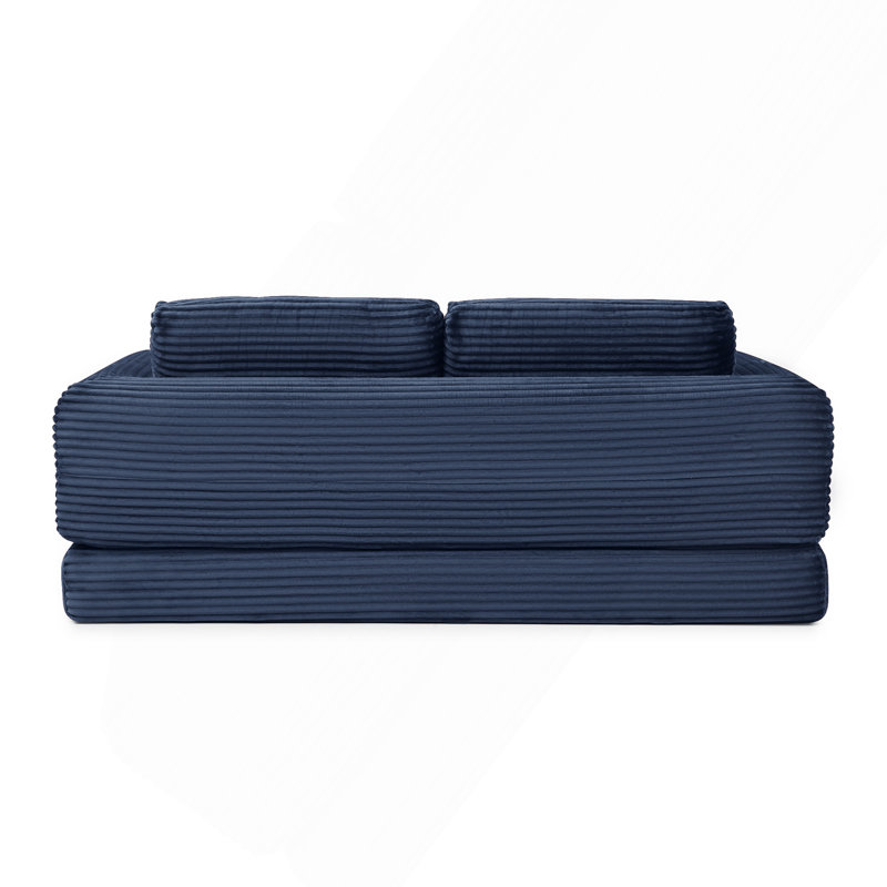 Canapé-lit convertible 2 en 1, canapé-lit moderne en velours côtelé avec 2 coussins, canapé-lit modulable de style futon avec lit gigogne, pour salon, bleu