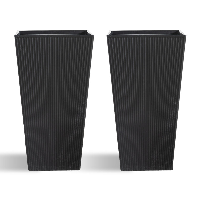 28.4-Inch Tall PE Fluted Tapered Planter Pot, Black