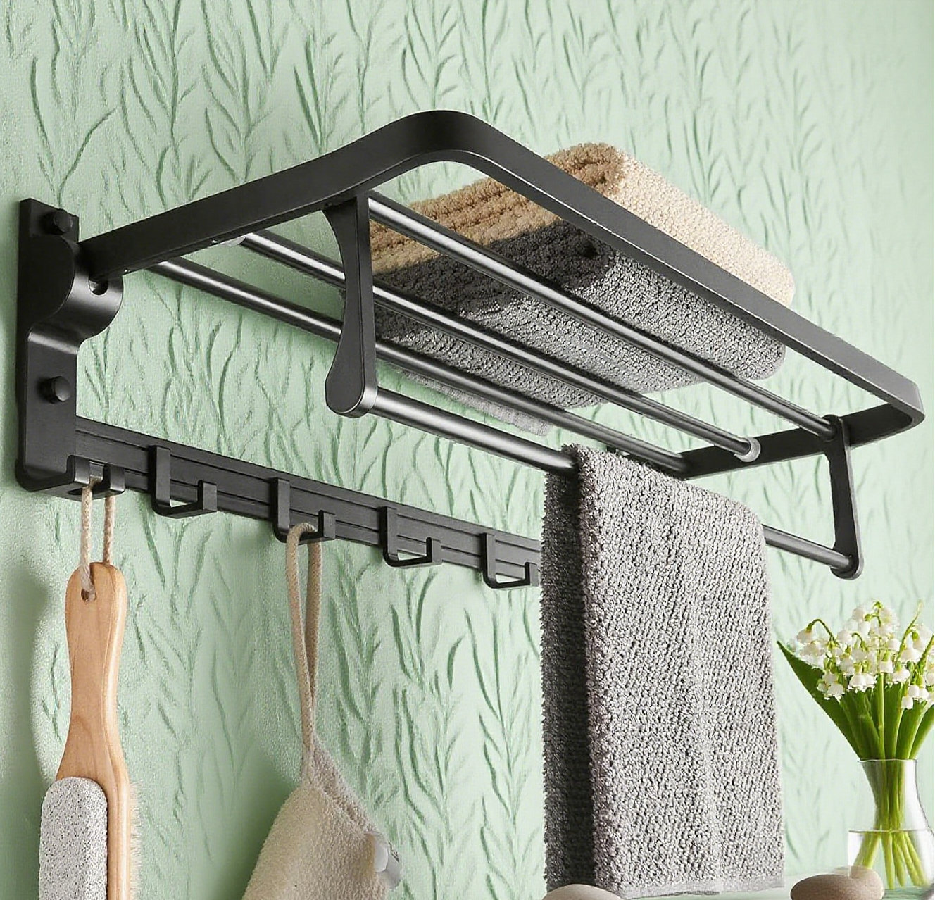 ACE-Space69 Wall Mount Foldable Towel Rack For Bathroom With Towel Bar ...
