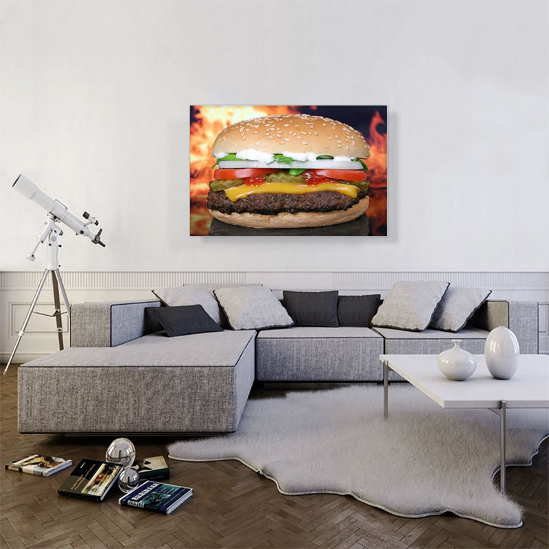 Burger restaurant - reproduction de photo sur toile tendue, H 26 po x l 40 po x 1,5 po