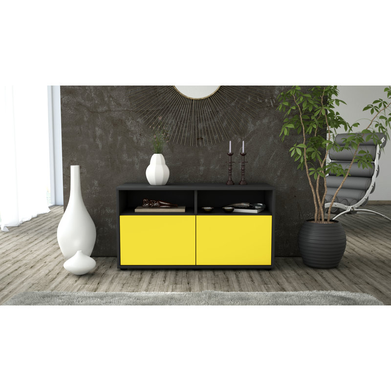 Odum 92 cm W Chest of Drawers, Anthracite/Yellow