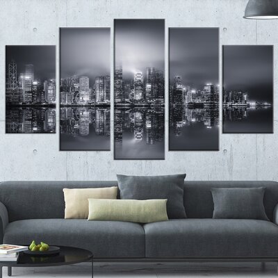 Hong Kong Black and White Panorama' 5 Piece Wall Art on Wrapped Canvas Set -  Design Art, PT10979-373