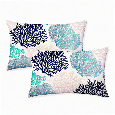 Ocean Breeze Pillow Covers Set of 2 - Coral Branch Beach Decor Throw Pillows - Nautical Summer Outdoor Cushion Cases for Couch